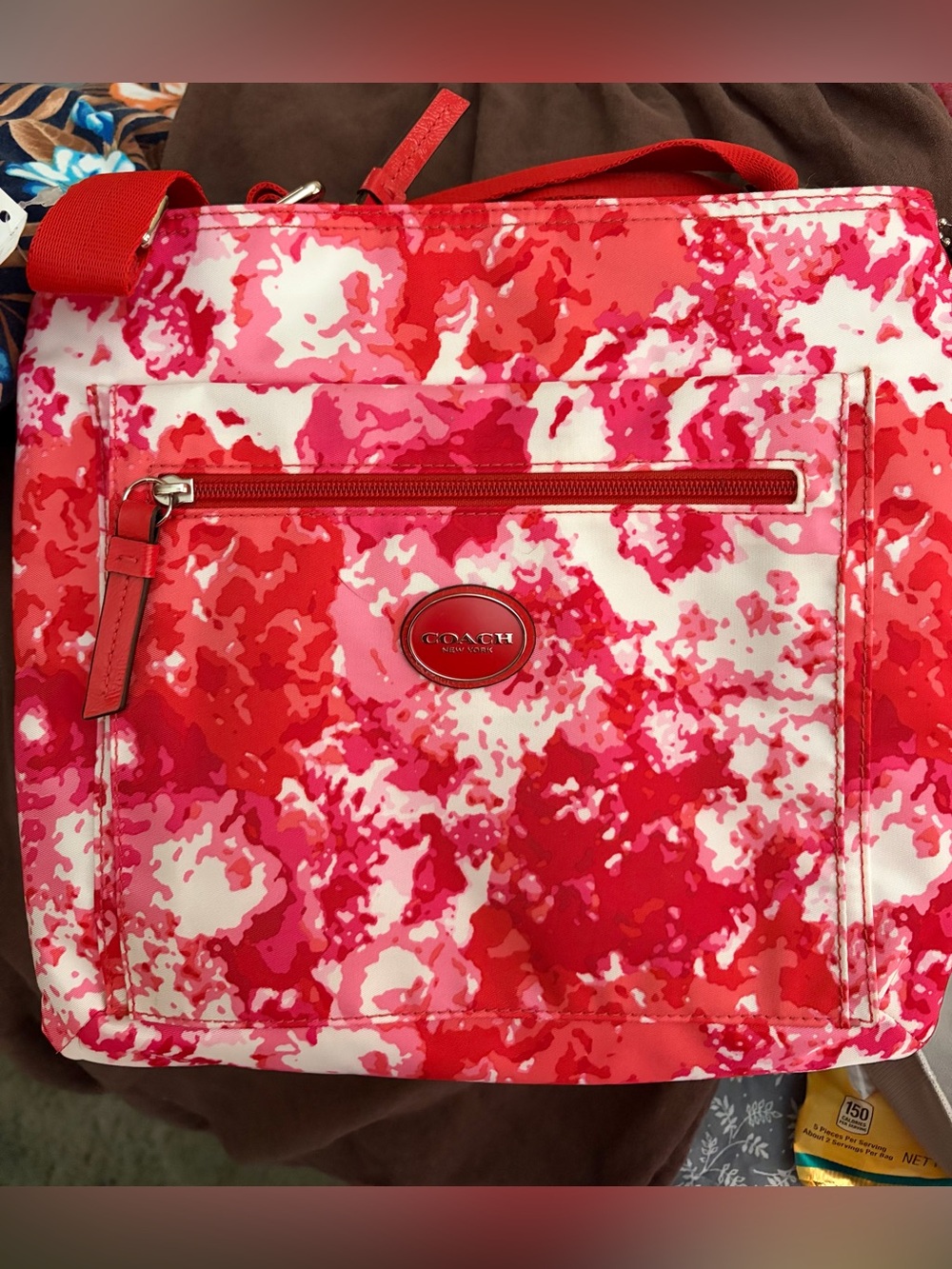 Coach Crossbody Bag in Pink and Red Abstract Print